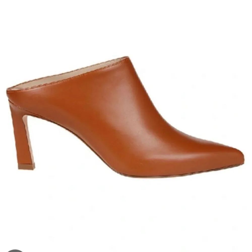 Stuart Weitzman Women's Leather Heeled Mira Mules in Dark Bridle Brown Size 6